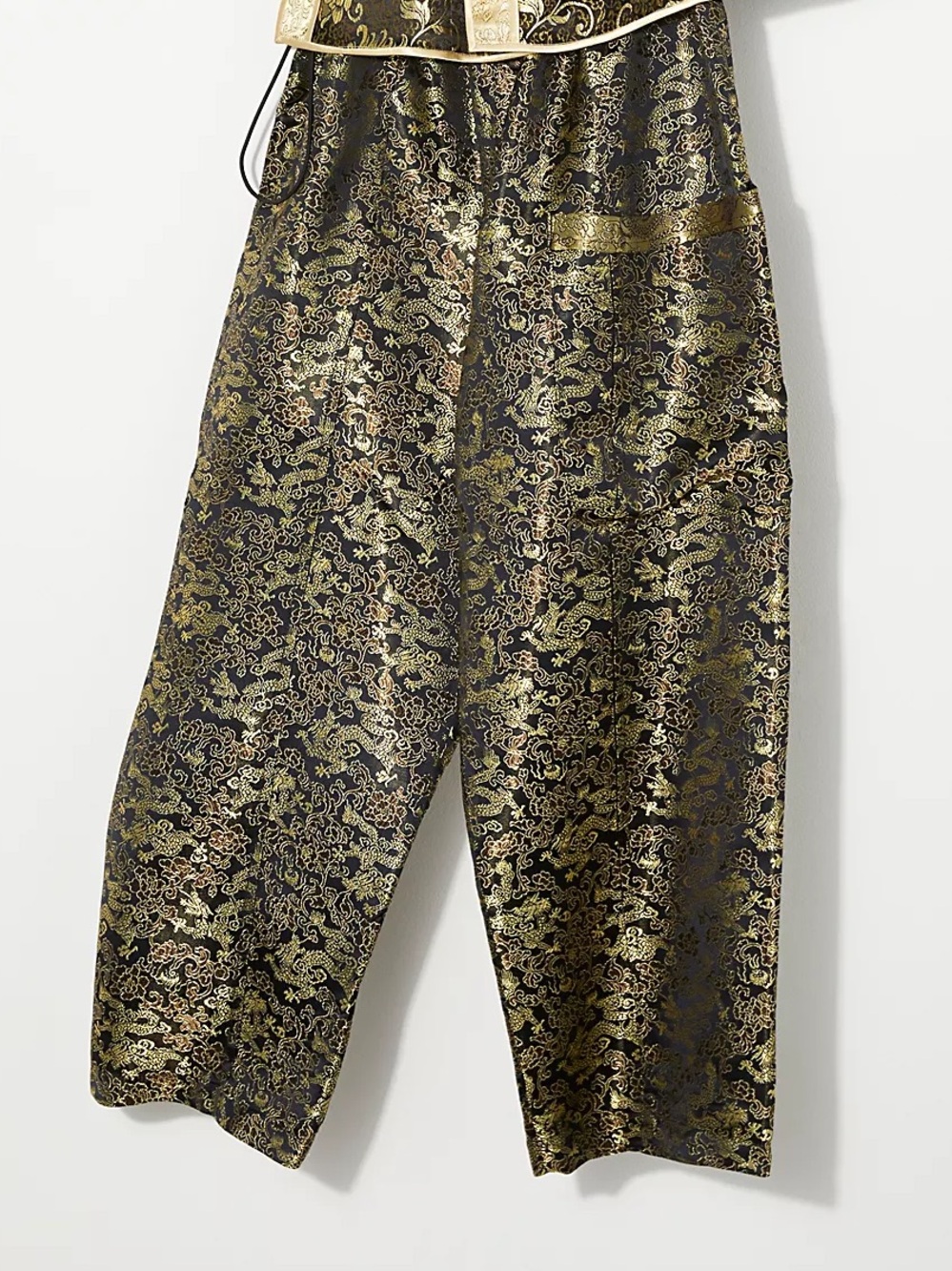 Black & Gold Brocade Drawstring Pants